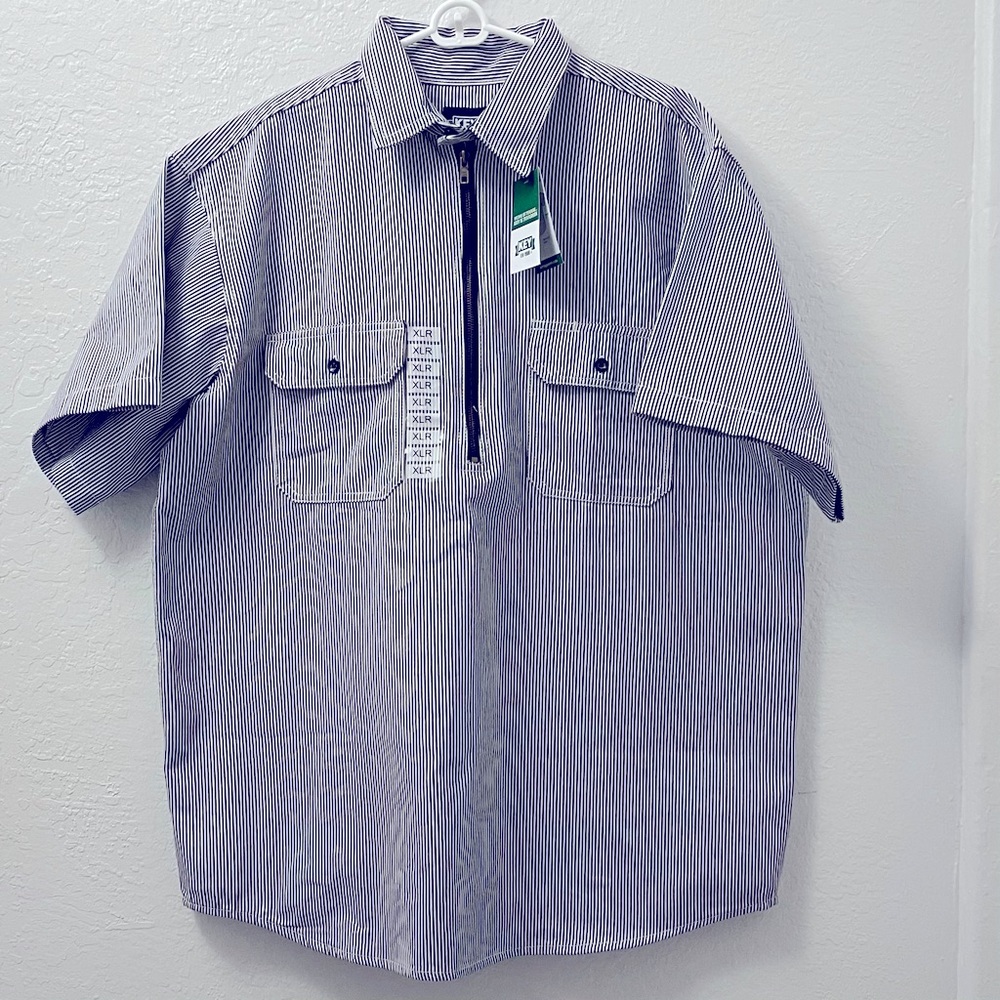 Men's Key Hickory Stripe Short Sleeve Logger Shirt XL Zip Front #2215